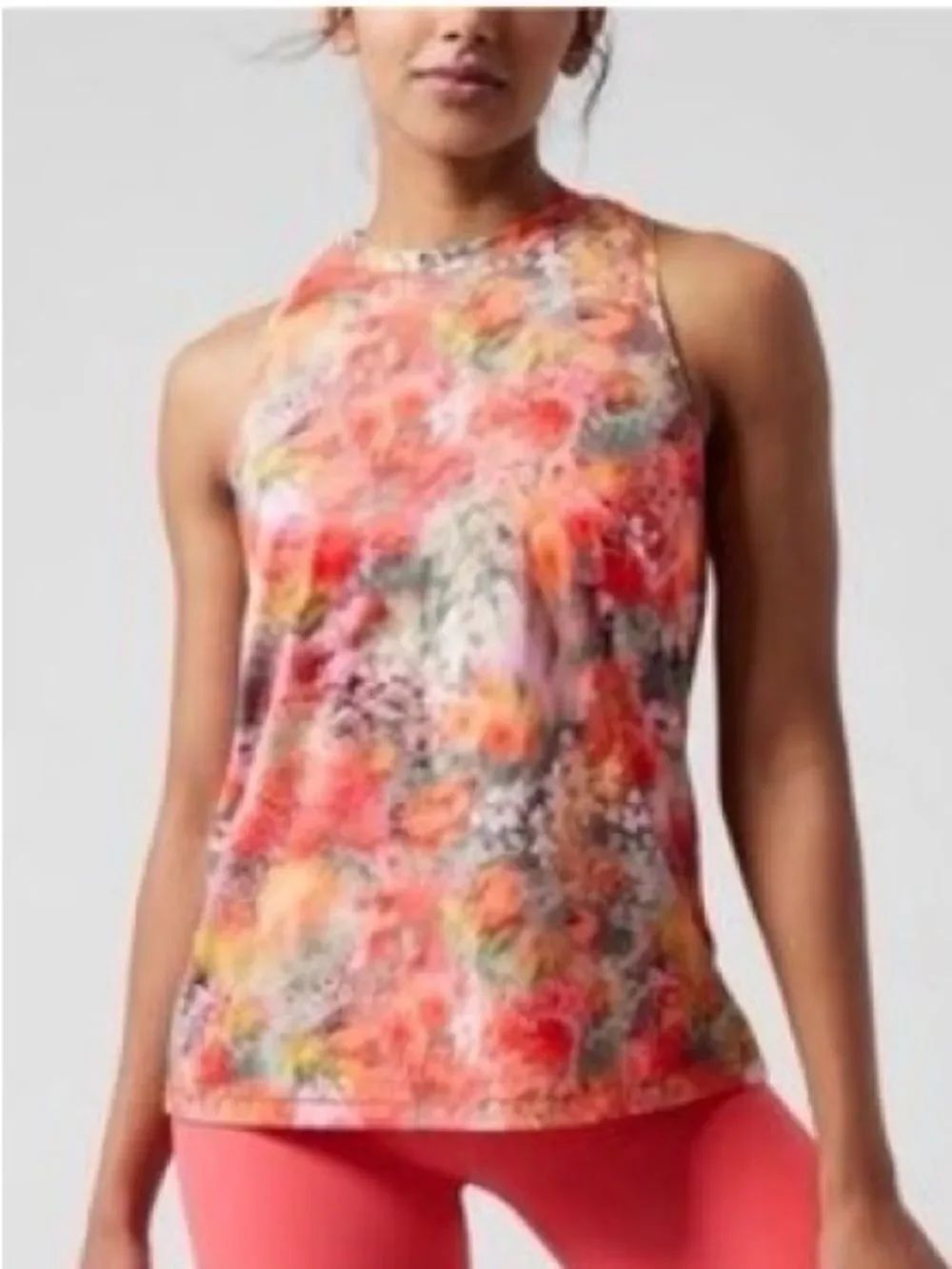 Athleta REFINED ZEPHYR Watercolor Floral Pullover Athleisure Tunic Tank Top